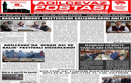 28.03.2018 Sayılı Adilcevaz Postası Gazetesi
